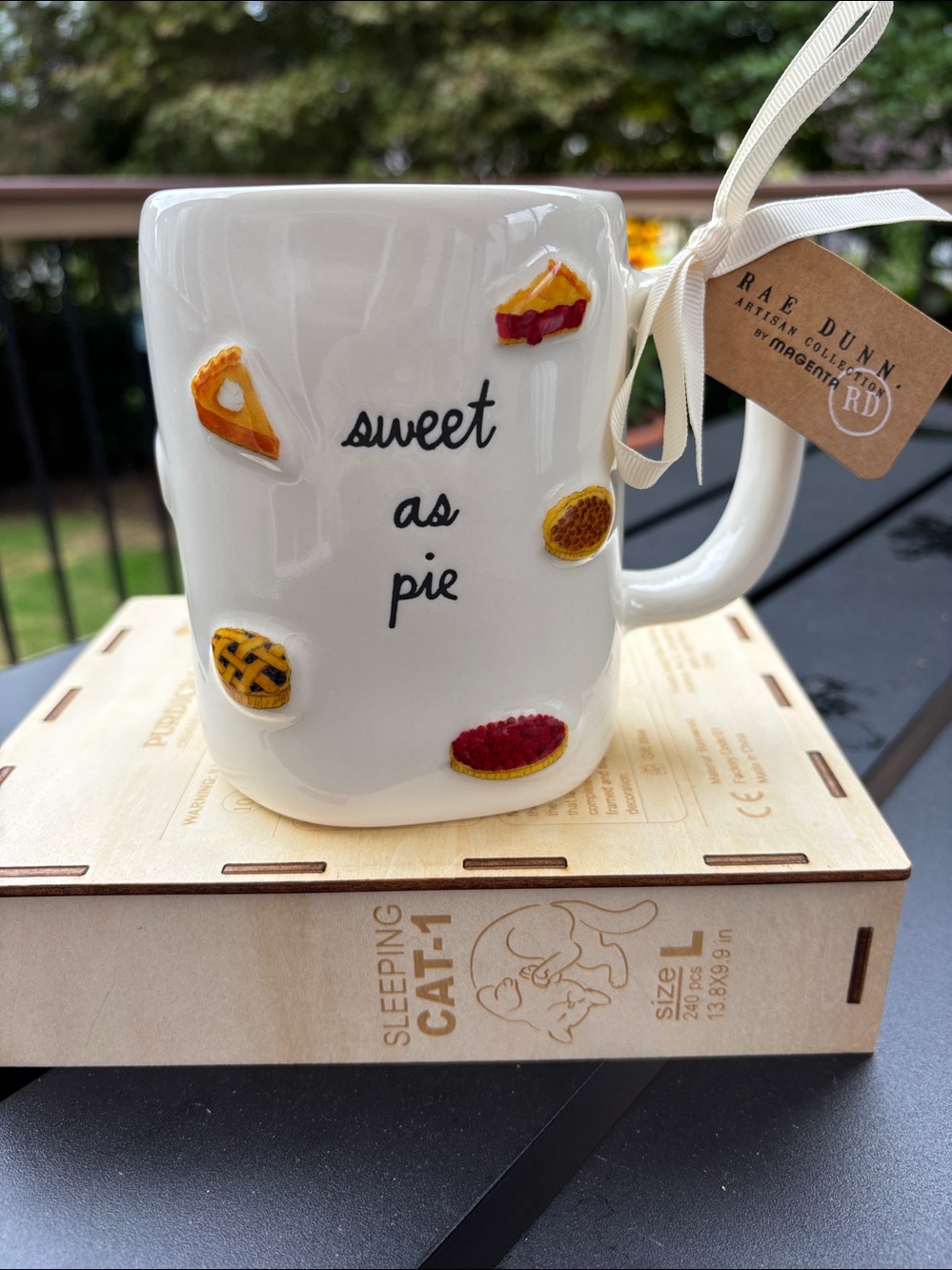Rae Dunn Double Sided Sweet as Pie Ceramic Mug - Cream with Orange Interior